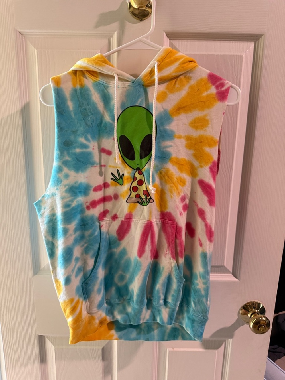 Forever 21 Multicolor Tie-Dye Sleeveless Hoodie with Alien Graphic